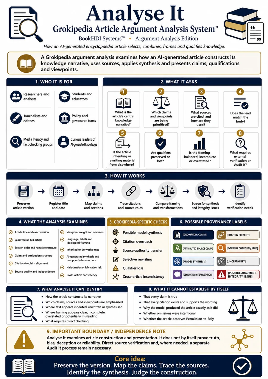 Infographic thumbnail for Grokipedia Article Argument Analysis System™