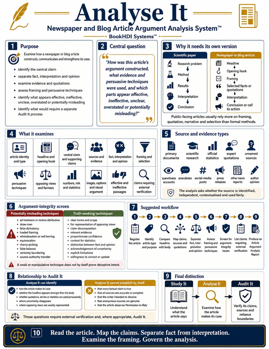 Infographic for Newspaper and Blog Article Argument Analysis System™